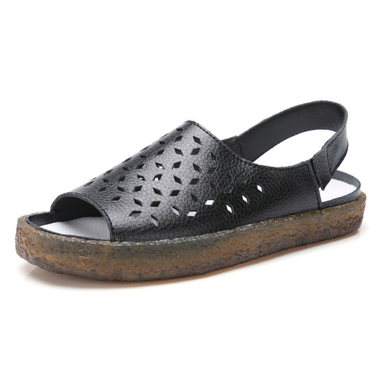 Damen nan perforierte Leder-Sandalette mit offenem Zehenbereich, anatomischem Komfortfußbett und stoßdämpfender Kautschuksohle R&B