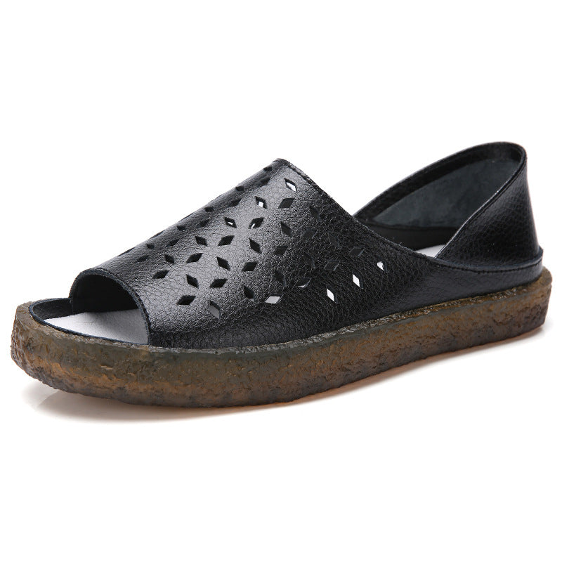 Damen nan perforierte Leder-Sandalette mit offenem Zehenbereich, anatomischem Komfortfußbett und stoßdämpfender Kautschuksohle R&B