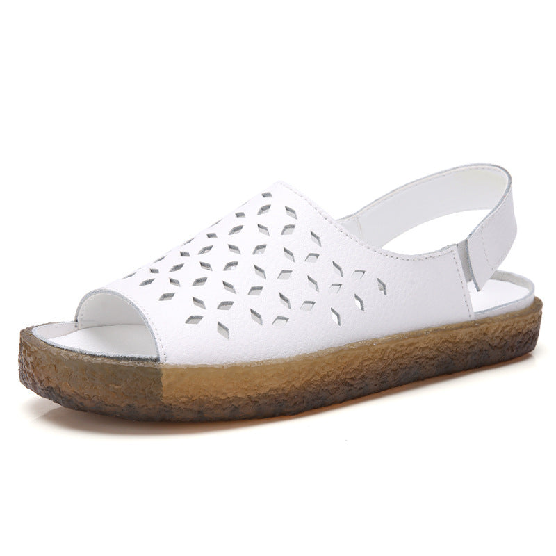 Damen nan perforierte Leder-Sandalette mit offenem Zehenbereich, anatomischem Komfortfußbett und stoßdämpfender Kautschuksohle R&B