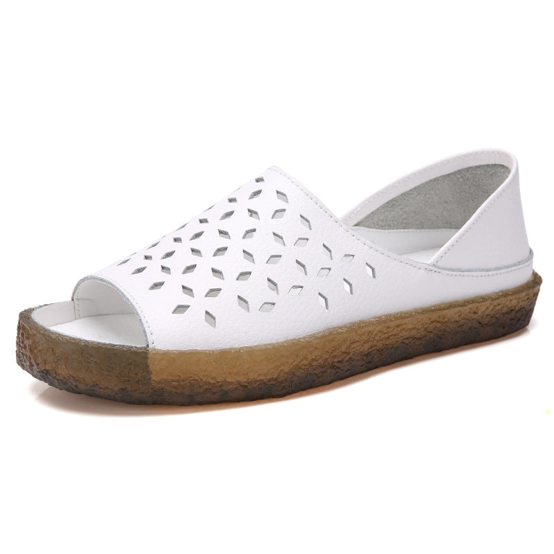 Damen nan perforierte Leder-Sandalette mit offenem Zehenbereich, anatomischem Komfortfußbett und stoßdämpfender Kautschuksohle R&B
