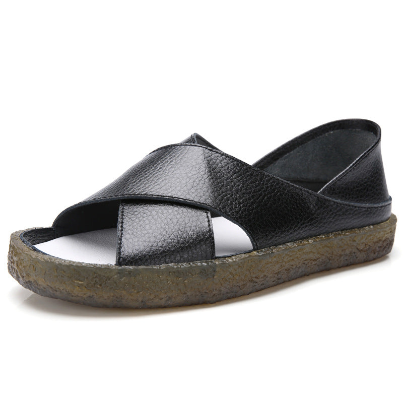 Damen nan perforierte Leder-Sandalette mit offenem Zehenbereich, anatomischem Komfortfußbett und stoßdämpfender Kautschuksohle R&B