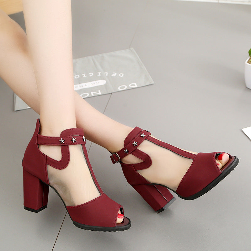 Damen Offene High Heels mit transparentem Einsatz und modischem Sternenakzent R&B