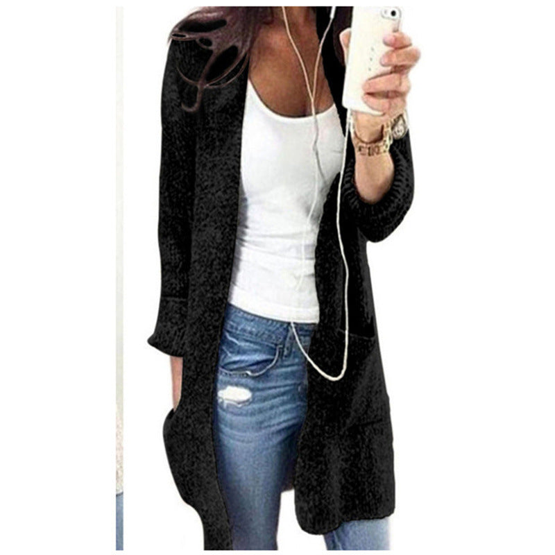 Damen Strickmantel mit tiefen Taschen und offenem Schnitt
