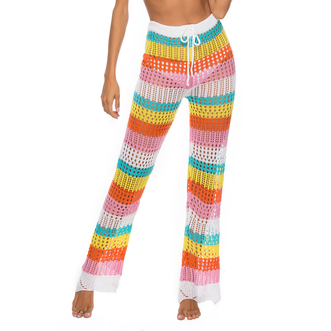 Damen luftige Häkel-Strickhose im modernen Farbblockdesign R&B
