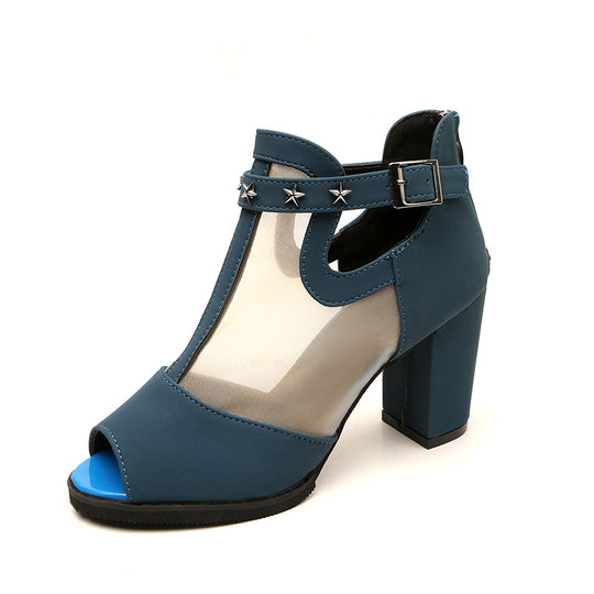 Damen nan Mesh‑Ankle‑Boot mit offener Zehenpartie, Stern‑Nieten und verstellbarem Knöchelriemen R&B