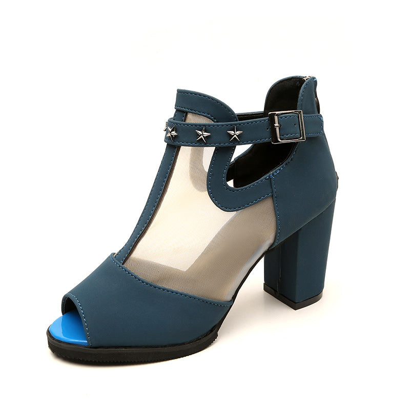 Damen Offene High Heels mit transparentem Einsatz und modischem Sternenakzent R&B