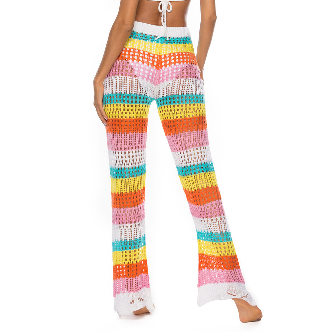 Damen luftige Häkel-Strickhose im modernen Farbblockdesign R&B