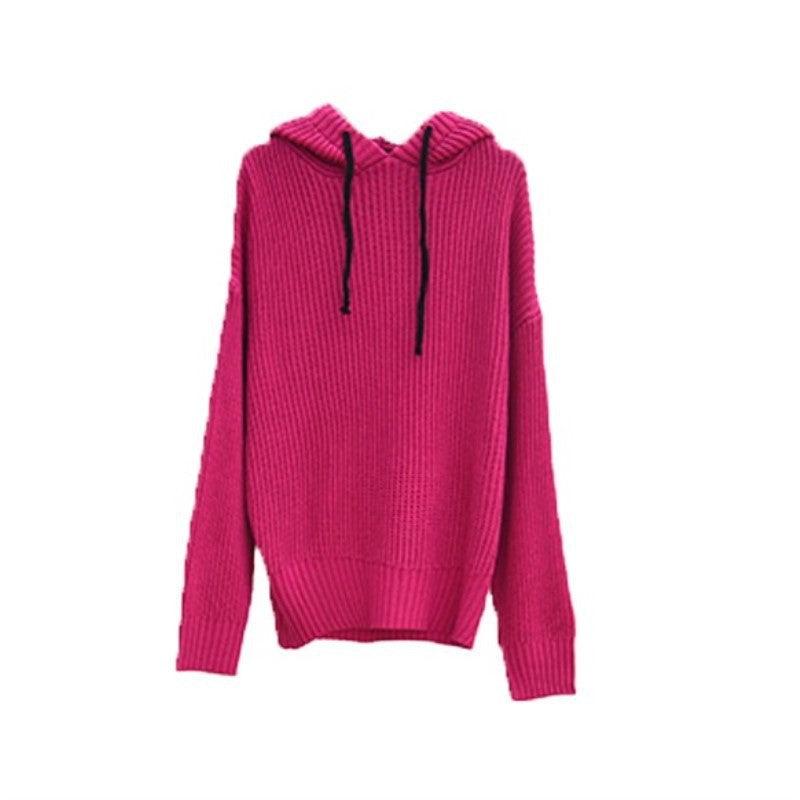 Damen Grobstrickpullover mit Kapuze und weitem Schnitt R&B