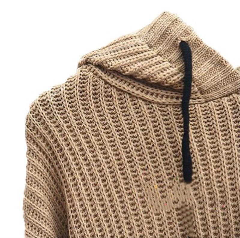 Damen Grobstrickpullover mit Kapuze und weitem Schnitt R&B