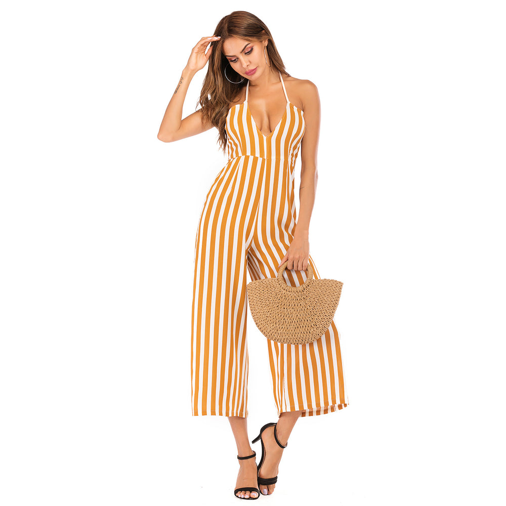 Damen Jumpsuit mit modischem Streifenmuster und schickem Bindedetail R&B