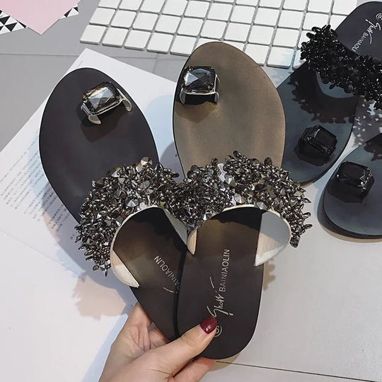 Damen nan Glamouröse Zehengreifer-Pantoletten mit facettierten Schmucksteinen und ergonomischem Komfortfußbett R&B