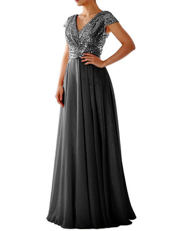 R&B | Damen Kleider V-Ausschnitt Paillette Chiffon Paneel Maxi Kleid