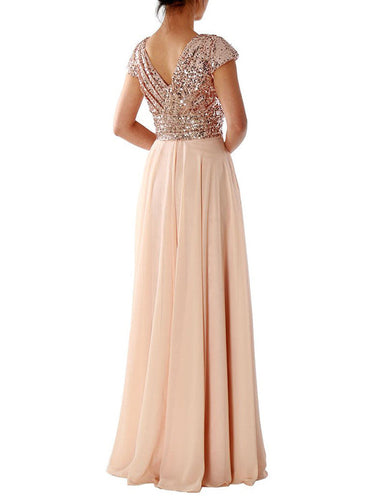 R&B | Damen Kleider V-Ausschnitt Paillette Chiffon Paneel Maxi Kleid