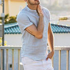 Herren Kurzarm Henley-Hemd aus luftiger Baumwolle mit modernem Stehkragen R&B