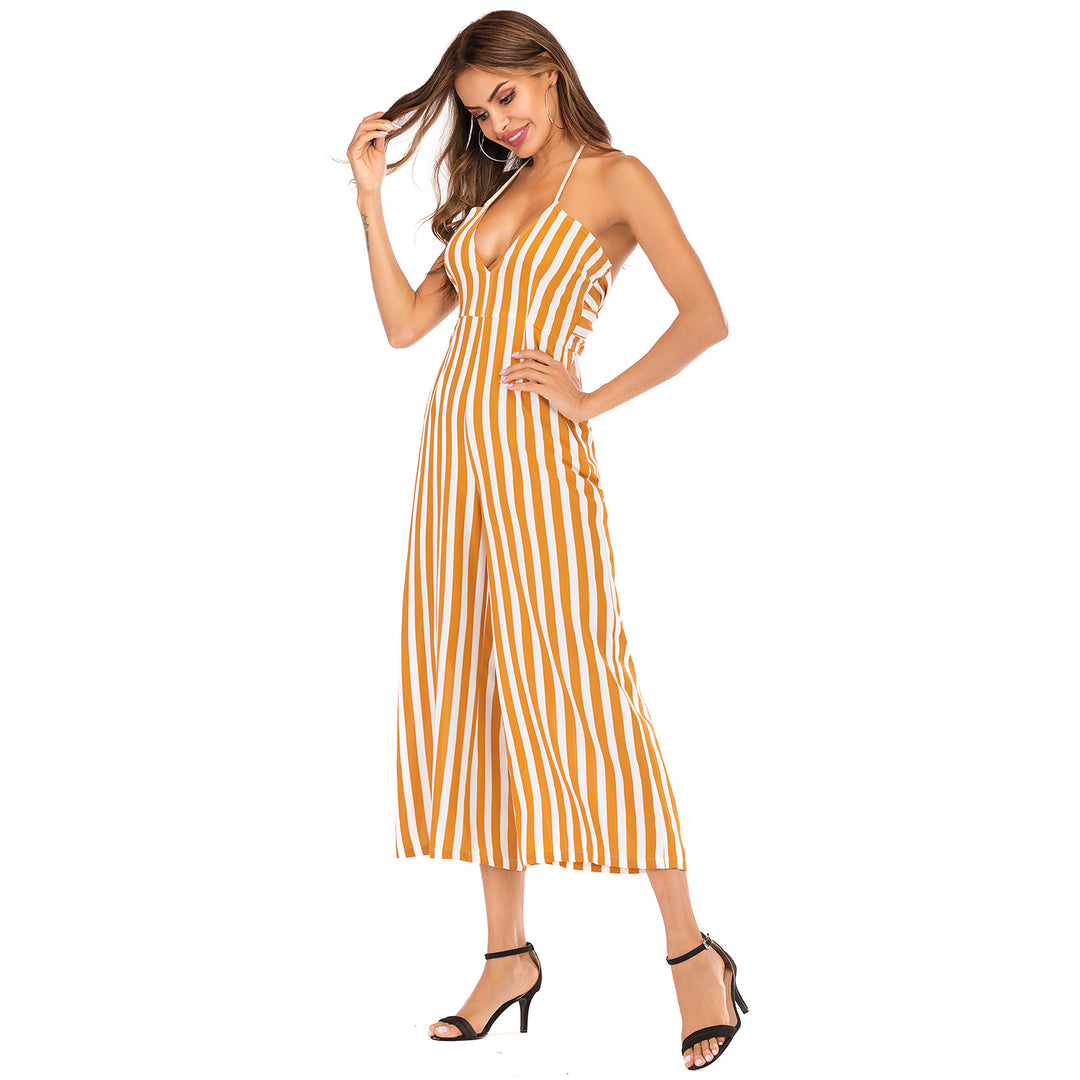 Damen Jumpsuit mit modischem Streifenmuster und schickem Bindedetail R&B