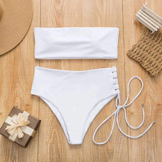 Damen Bandeau-Bikini mit hohem Taillenbund R&B