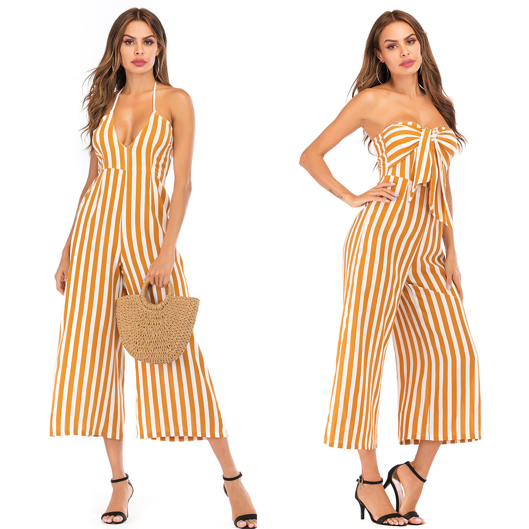 Damen Jumpsuit mit modischem Streifenmuster und schickem Bindedetail R&B