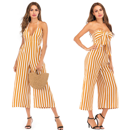 Damen Jumpsuit mit modischem Streifenmuster und schickem Bindedetail R&B