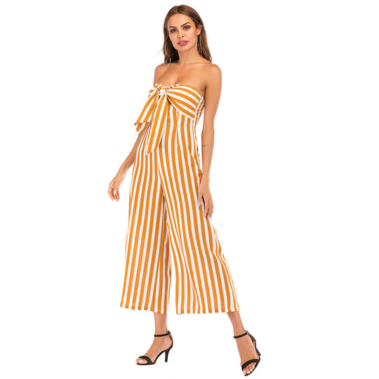 Damen Jumpsuit mit modischem Streifenmuster und schickem Bindedetail R&B