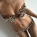 Damen Leopardenmuster Bikini-Set mit verspielten Rüschen