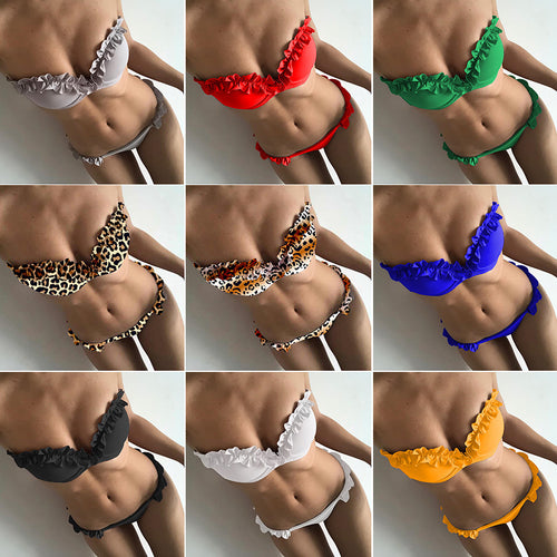 Damen Leopardenmuster Bikini-Set mit verspielten Rüschen R&B