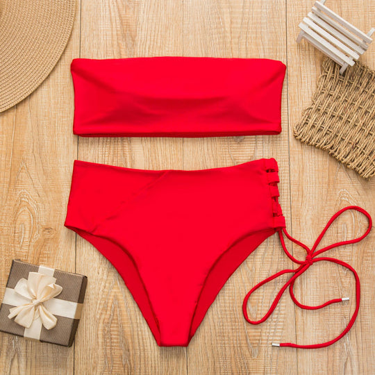 Damen Bandeau-Bikini mit hohem Taillenbund R&B