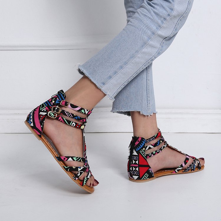 Damen nan Boho-Riemchensandale mit geflochtenen Textilriemen und knöchelhoher Wickelführung R&B