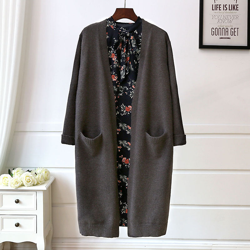 Damen Bequemer Strickcardigan mit Taschen und offenem Schnitt
