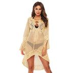 Damen luftiger Strandkimono mit eleganten Häkelmustern R&B