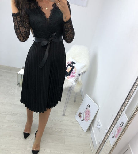 Damen Spitzenkleid mit plissierten Rock R&B