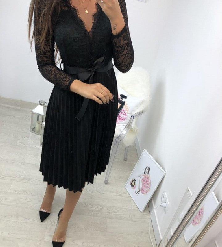 Damen Spitzenkleid mit plissierten Rock R&B