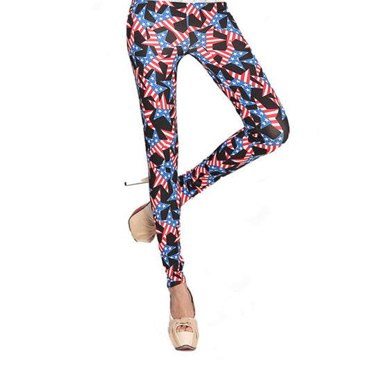 Damen Leggings mit auffälligem Sternen- und Streifenprint R&B