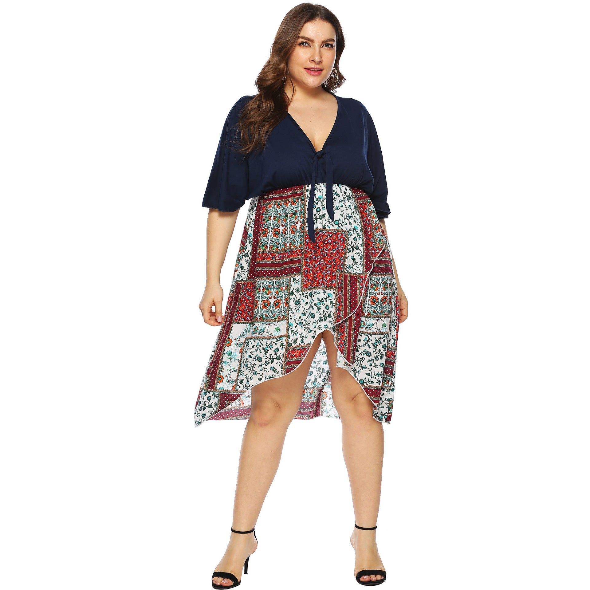 Damen Sommerkleid mit asymmetrischem Saum und floralem Muster R&B
