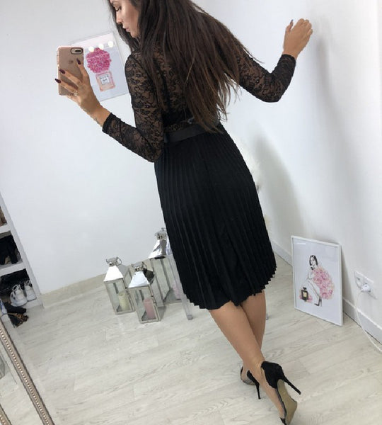 Damen Spitzenkleid mit plissierten Rock R&B