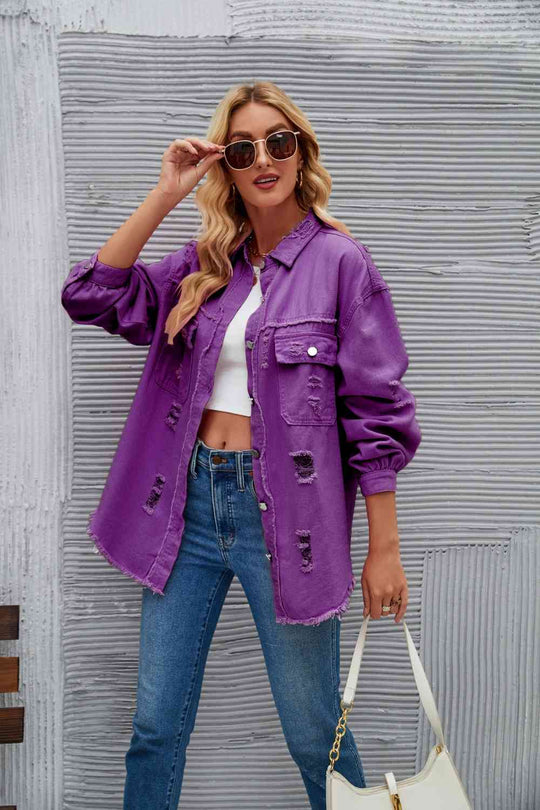 R&B | Zerrissene Rohsaum-Denimjacke