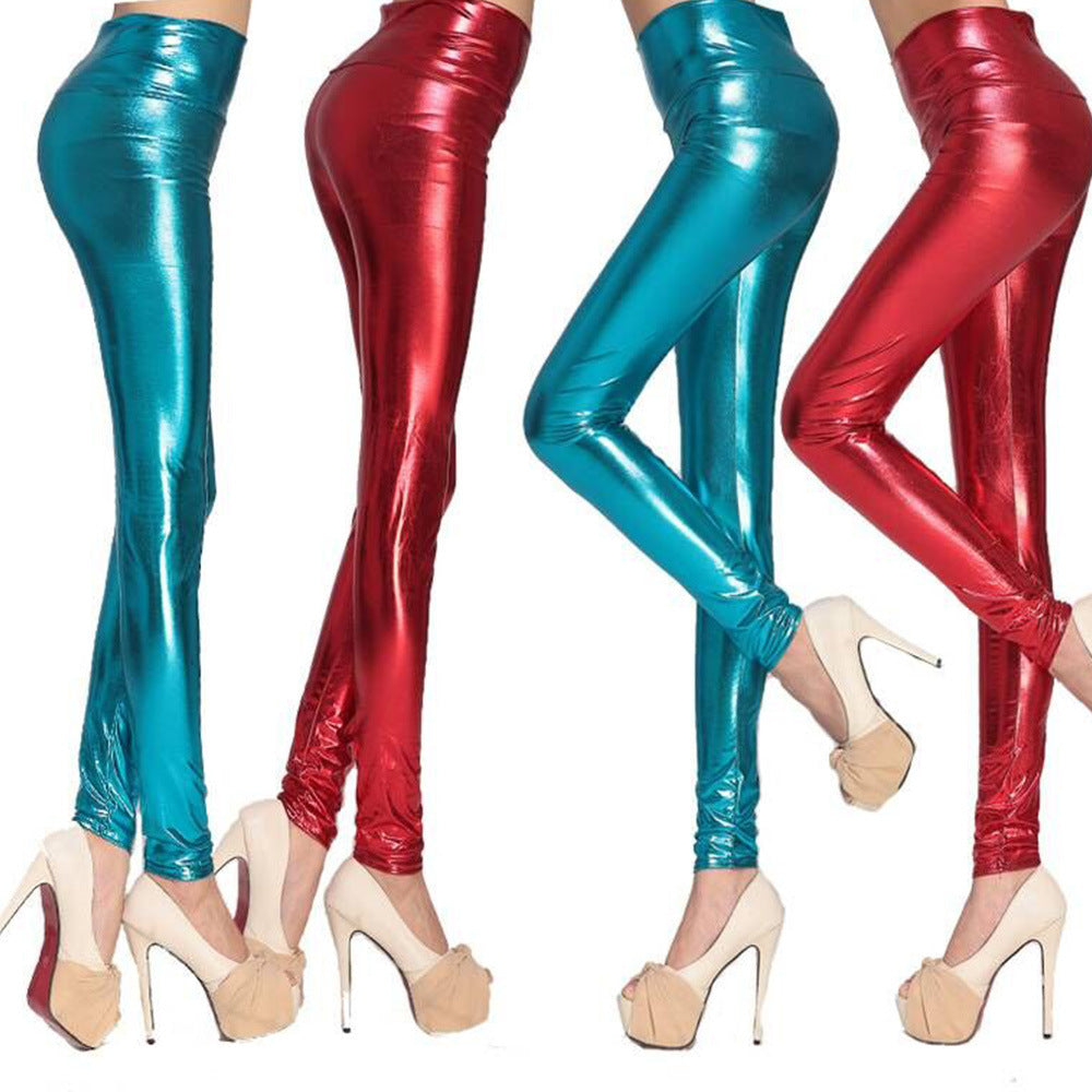 Damen Glänzende Leggings im schimmernden Look mit hoher Taille und figurformendem Effekt R&B