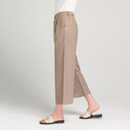 Damen Weite Leinen Stoffhose mit Gummibund und Taschen