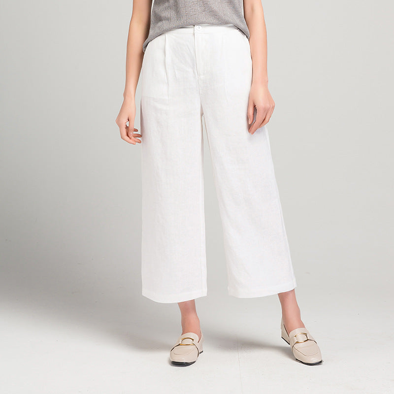 Damen Weite Leinen Stoffhose mit Gummibund und Taschen