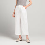Damen Weite Leinen Stoffhose mit Gummibund und Taschen