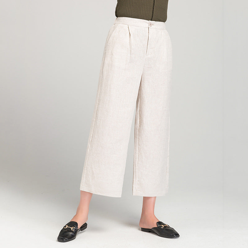 Damen Weite Leinen Stoffhose mit Gummibund und Taschen