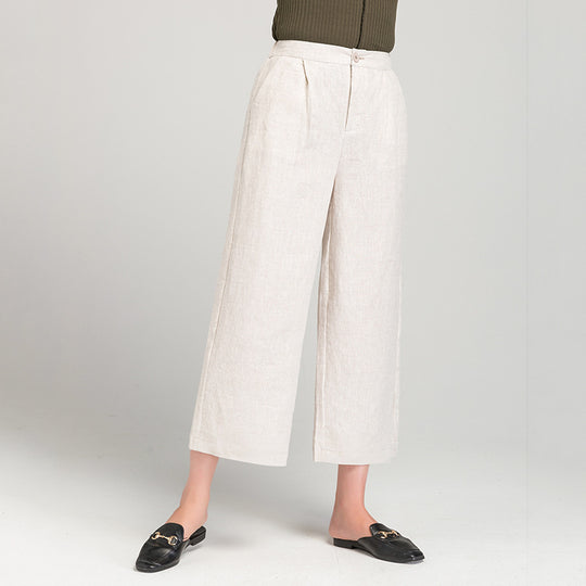 Damen Weite Leinen Stoffhose mit Gummibund und Taschen