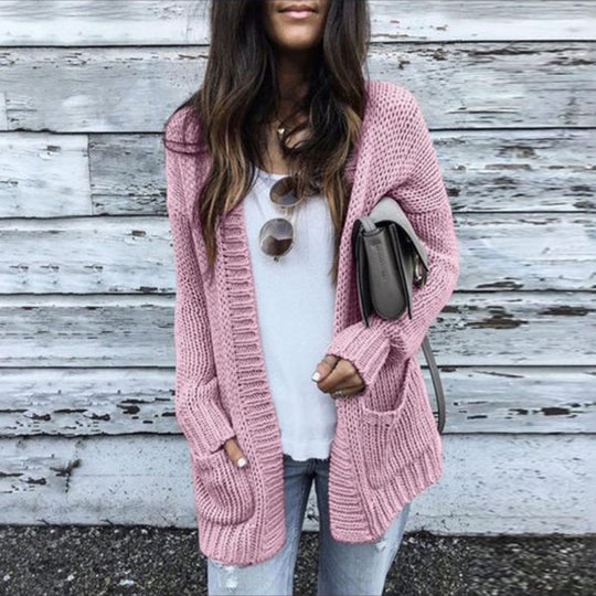 Damen Strickjacke mit tiefem V-Ausschnitt und praktischen Taschen R&B