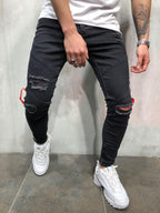 Herren modische Ripped Jeans mit kontrastierenden seitlichen Streifen und detailverliR&Bten Designelementen R&B