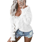 Damen Strickpullover mit offener Schulter und Zopfdesign
