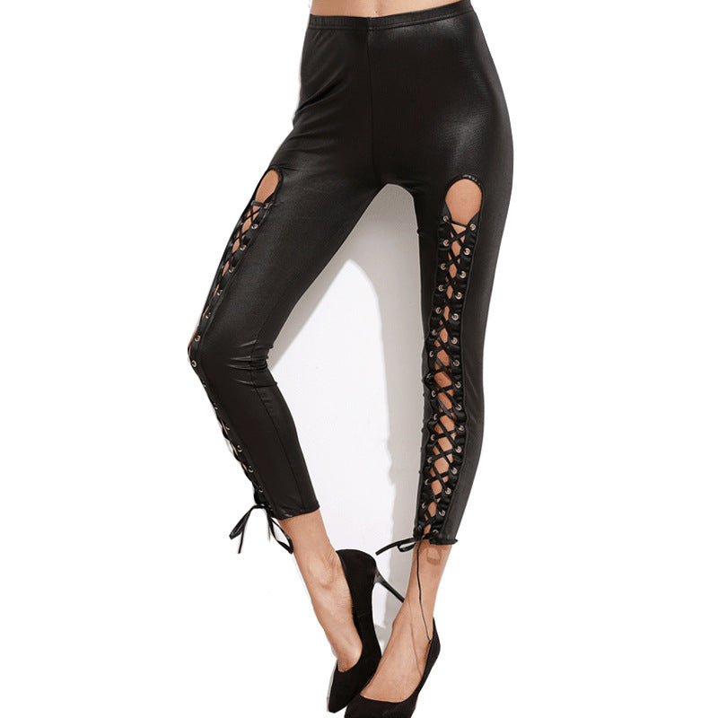 Damen Leggings mit innovativem Cut-Out und verstellbarem Schnürdesign R&B