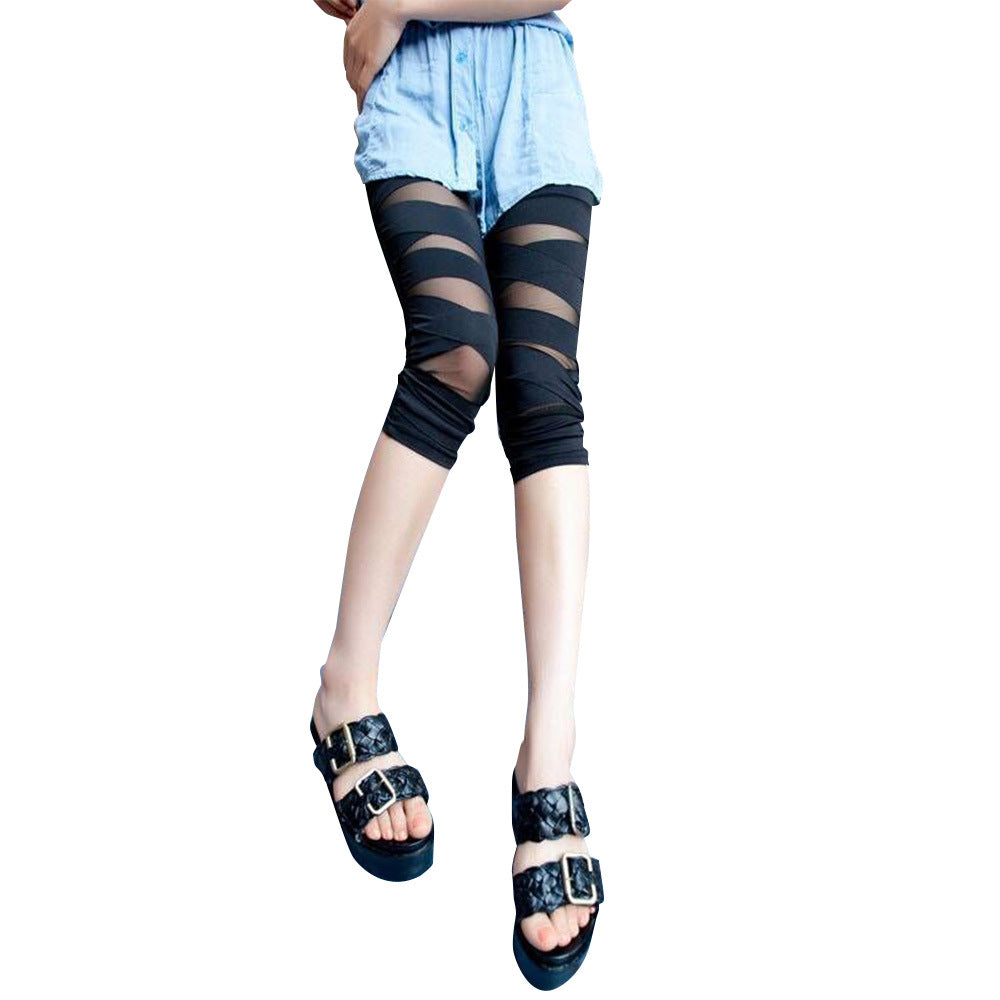 Damen Leggings mit innovativem Twist-Design und transparenten Einsätzen R&B