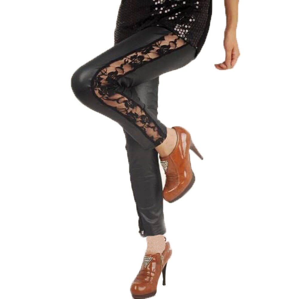 Damen Elegante Leggings mit floralen Spitzenakzenten R&B