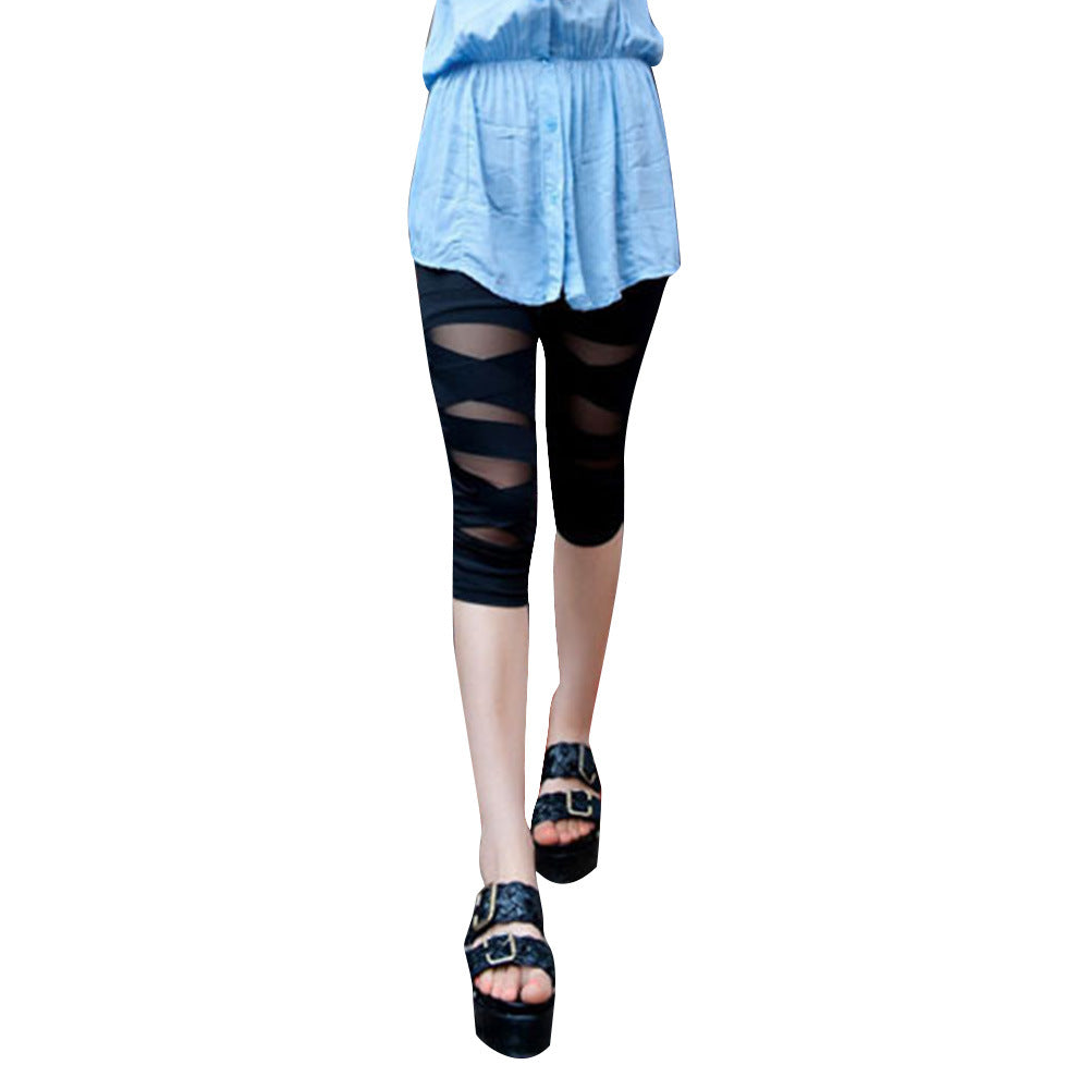 Damen Leggings mit innovativem Twist-Design und transparenten Einsätzen R&B