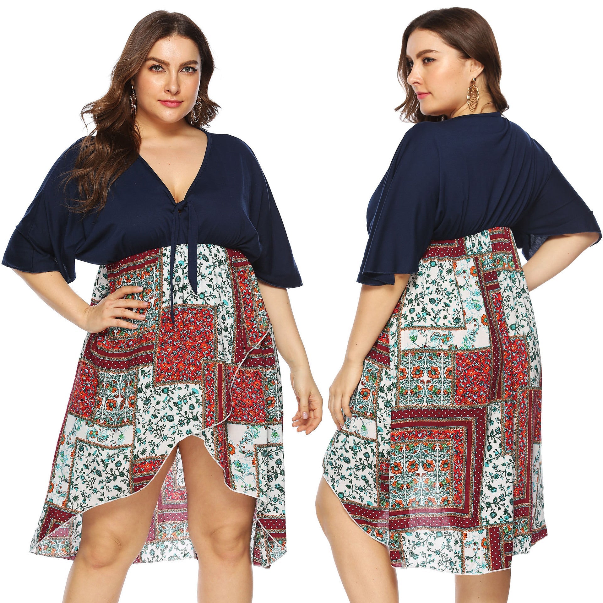Damen Sommerkleid mit asymmetrischem Saum und floralem Muster R&B