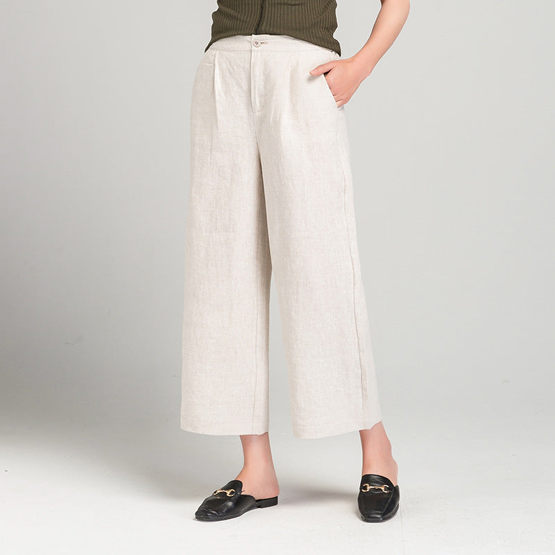 Damen Weite Leinen Stoffhose mit Gummibund und Taschen
